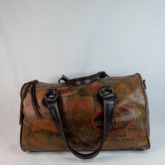 Maurizio Taiuti Handbags - Maurizio Taiuti Vintage Italian Leather Hotel Label Bowler Bag Barrel Satchel